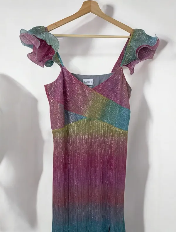Saylor Myrah Metallic Rainbow Ombré Flutter Sleeve Midi Cocktail Dress - Image 8