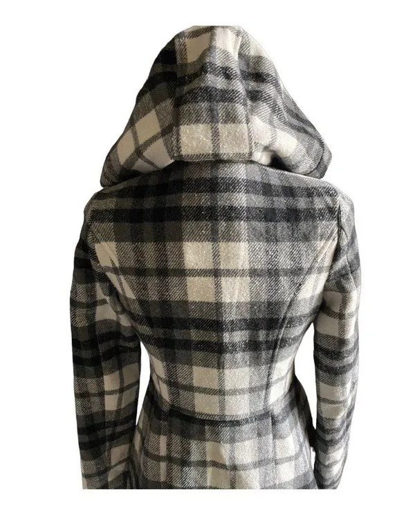 Aeropostale Beautiful black and white plaid hooded pea coat - Image 7