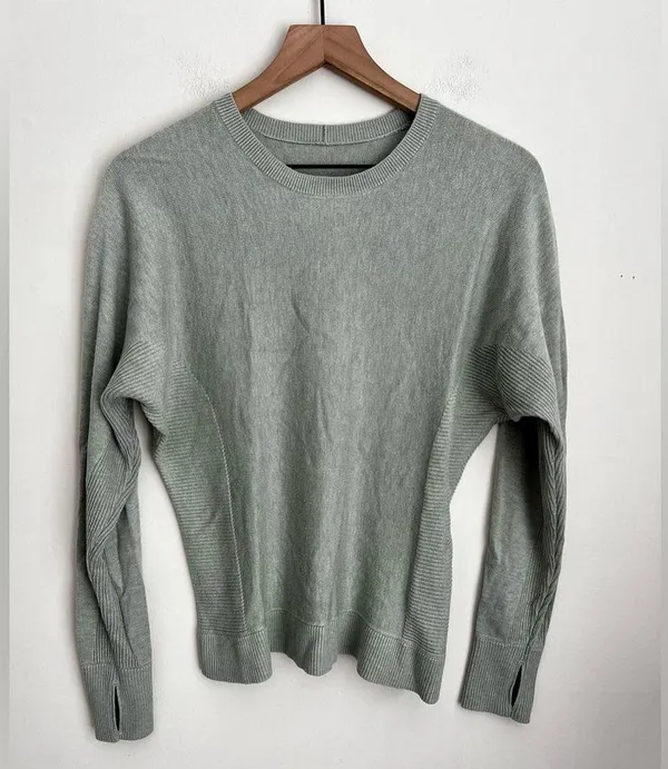 Cashlu Knit Pullover Sweater Fern Green long sleeve cashmere blend 6 - Image 3