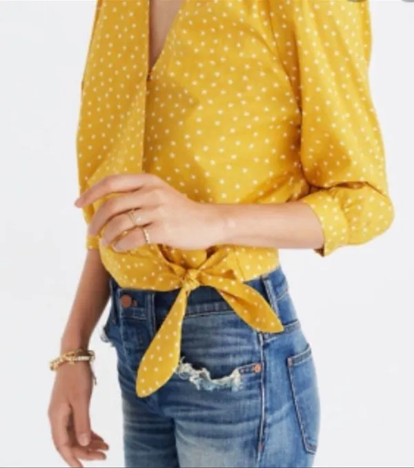 Madewell Wrap Top in Star Golden Yellow Scatter Print M - Image 6