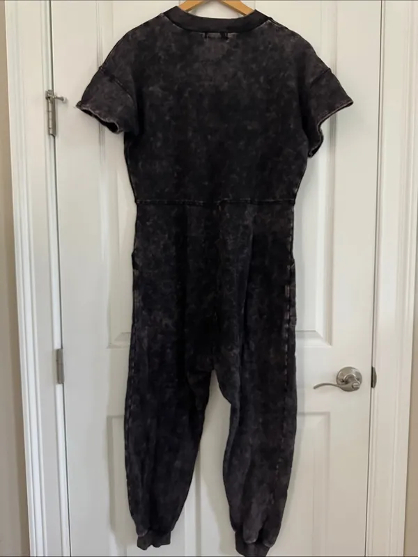 Zenana Black Mineral Wash V-Neck Jumpsuit - Image 2