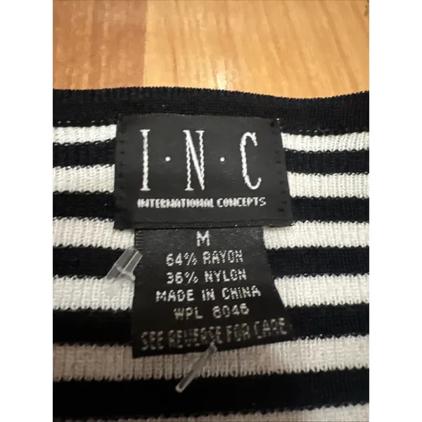 INC (Int’l Concept) Striped Cardigan W Stretch 3/4 Sleeve Back & White Womens M - Image 3