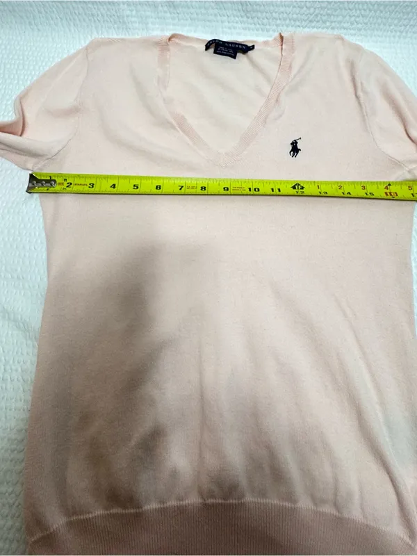Ralph Lauren Womens V-Neck Lightweight Sweater - Pale Pink - Image 4