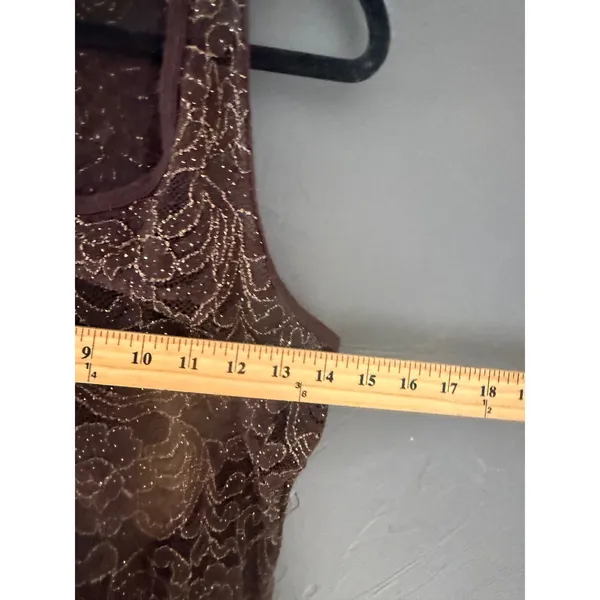 BKE Y2k Brown Gold Metallic‎ Floral Lace Racerback Tank Top Sheer Sleeveless - Image 4