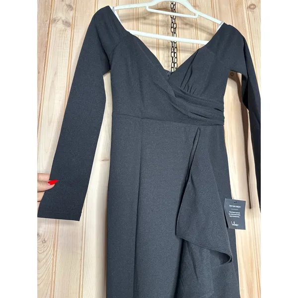 NWT Lulus Notorious Perfection Black Off Shoulder Ruffled Maxi Dress Party Sz XS - Image 4