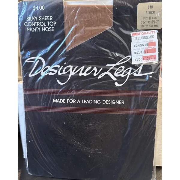 Designer Legs Womens Size B Pantyhose Blush Silky Sheer Control Top Vintage USA - Image 2