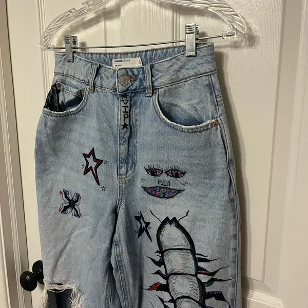 GARAGE baggy barrel jeans size‎ 26 customized distressed - Image 2