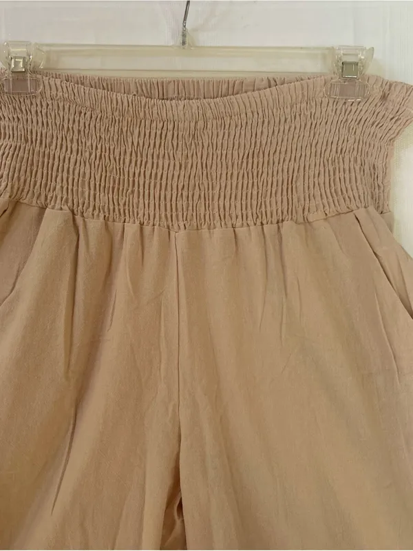 Plus size Linen/Cotton high elastic waist wide leg beige pants W/pockets 18/20 - Image 2