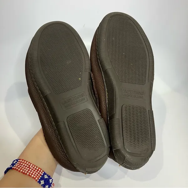 Minnetonka brown soft pebbled leather‎ moccasins indoor outdoor slippers size 8 - Image 7