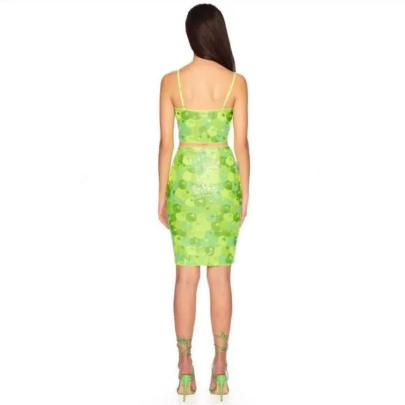 Susana Monaco -1608 NWT Women's Sequin Crop Top Bright Lime Green XS‎ - Image 5