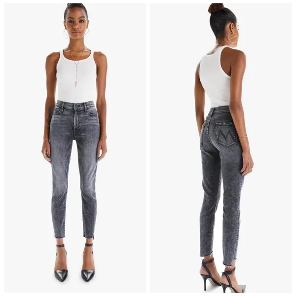 MOTHER The Zip Stunner Two Step Fray Jeans Womens 27 Grey Edgy Skinny High Rise - Image 2