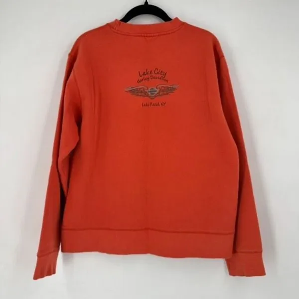 Vintage‎ Y2K Harley Davidson Women’s Orange Sweatshirt Large 3D Raised Spell Out - Image 8