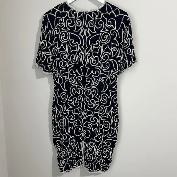 Vtg 80's Stenay Silk Dress Women's 6 Beaded Evening Cocktail‎ Party Sheath Black - Image 4