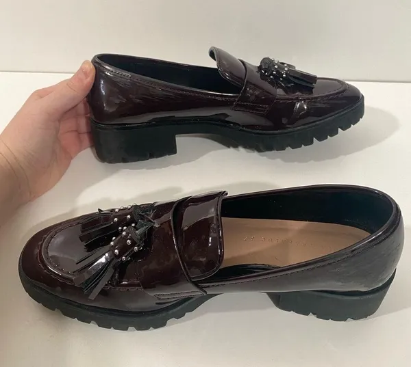Zara Trafaluc Burgundy Patent Leather Tassel Loafers in EU 37 Women’s 7 Platform - Image 4