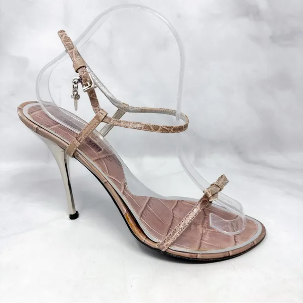 Cesare Paciotti Vintage Y2K Dagger Bow Croc Open Toe Stiletto Sandal Heels 40 - Image 2