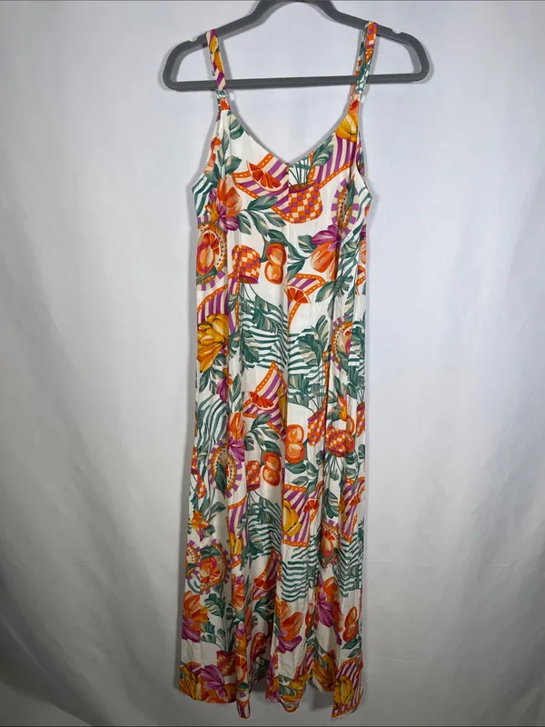 Label Of Love Womens Tropical Summer Midi Dress Purple Orange Small - Image 7
