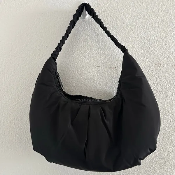 Dagne Dover Rider Puffy Nylon Crescent Pleated Shoulder Bag Black - Image 4