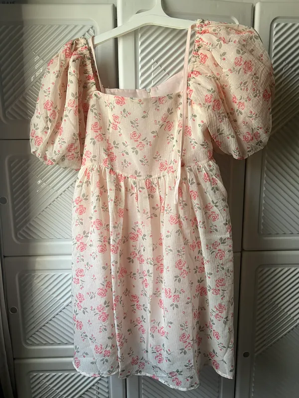 Handmade Puff Sleeve Floral Dress - Image 2