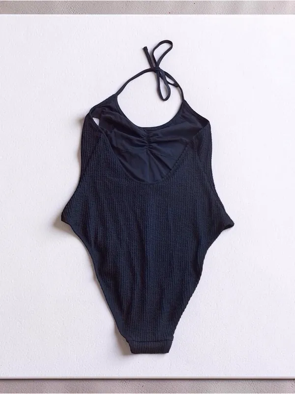Aerie Ribbed Halter One Piece Swimsuit Cheekiest Black Size M NWT - Image 4