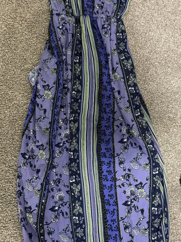 Anthropologie-Astr the Label Lavender and Navy Floral-Stripe Sleeveless Dress - Image 7