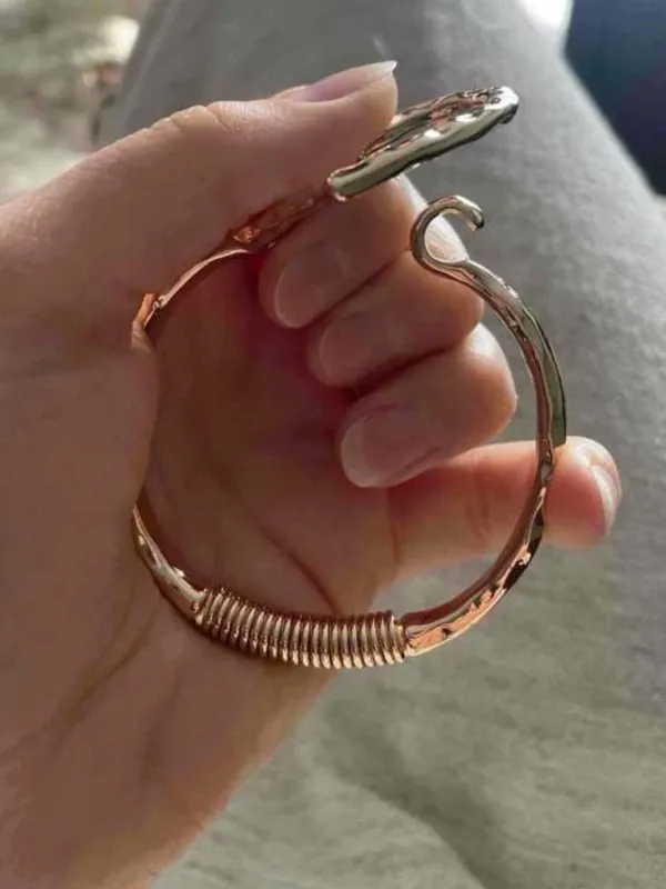 Gold Plated hammered Heart bangle bracelet cuff Stainles Steel Womens jewelry - Image 5
