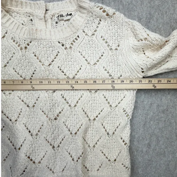 Pointelle Sweater Womens XS Cream Boho Cottagecore Grandma Coquette Crochet - Image 8