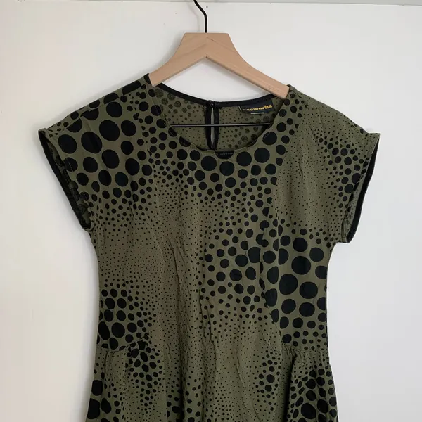 Nooworks Size Small Olive Green and Black Babydoll Dress - Image 7