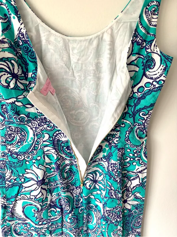 Lilly Pulitzer Eaton Mini Shift Dress Montauk Seafoam Paisley Gold Tassel Hem - Image 10