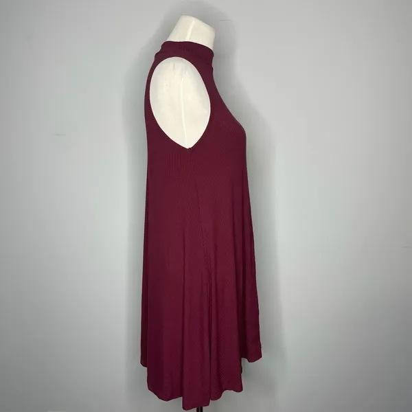 Ambiance- Maroon Ribbed Halter Dress - Image 2