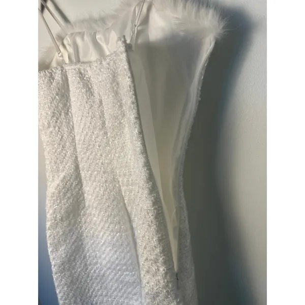 SheIn Sm/US 4 White Tweed Faux Fur Trim Mini Dress Sleeveless Sparkle Preppy Barbie - Image 3