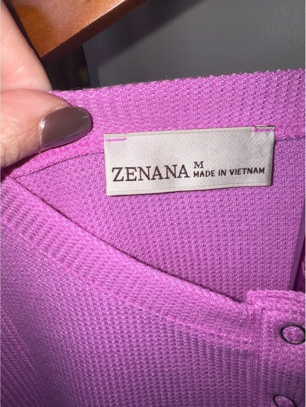 Zenana Long Sleeve Waffle Henley with Thumb Holes, Bright Mauve, Size Medium - Image 4