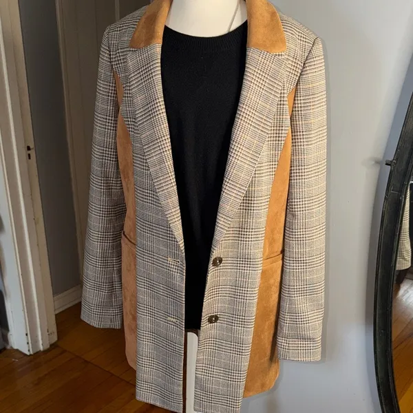 Maeve By Anthropologie Plaid Blazer with Brown Details - Image 9