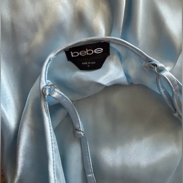bebe Light Blue Satin Slip Dress - Image 4