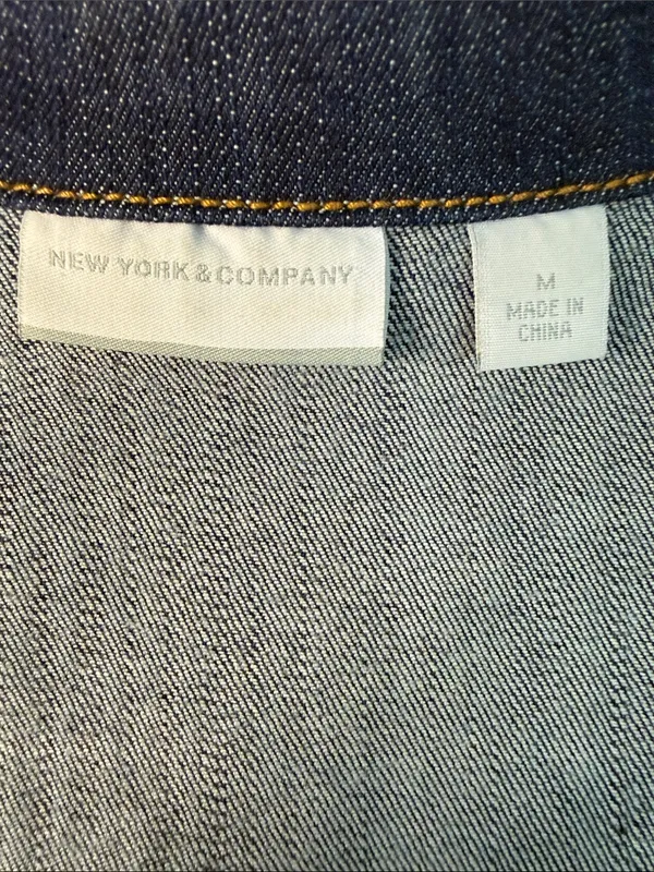 New York & Company Dark Blue Denim Sleeveless Jean Jacket - Image 4