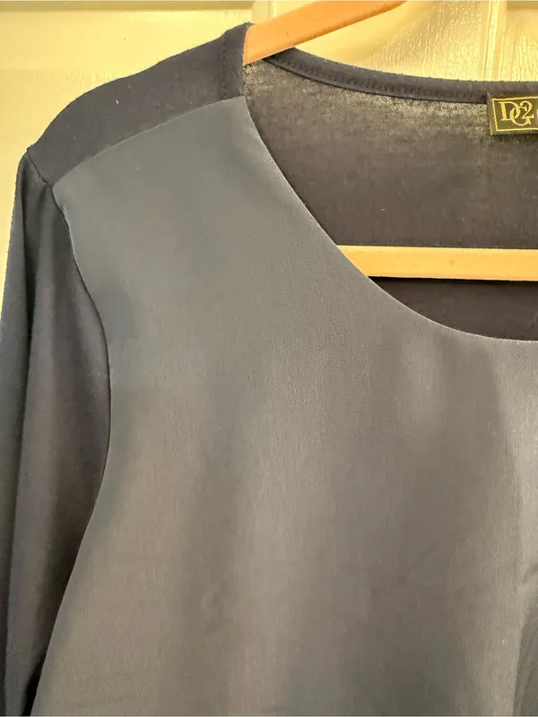 DG 2 Navy Long-Sleeve Pleated Hem Top cute work wear blouse size large - Image 3