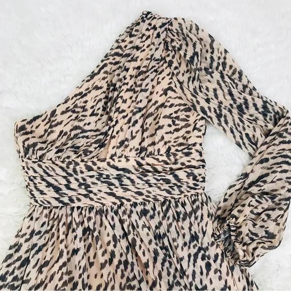 GIANNI BINI Leopard Print Maxi Dress One‎ Shoulder Long Sleeve Party Size 6 New - Image 3