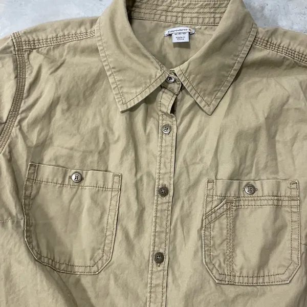 Carhartt Womens Brown Duck Short Sleeve Top Blouse Button Down Size Medium 8-10 - Image 5