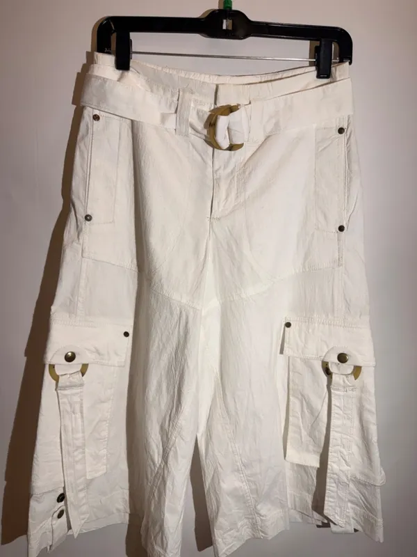 Free People Tidal Wave Cropped Cargo Culotte Pants O Ring Linen Size 0 - Image 4