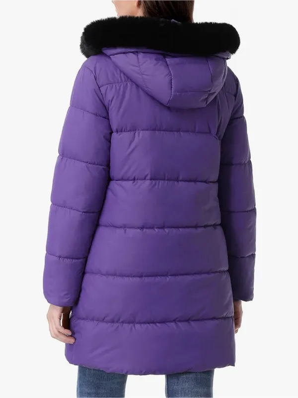 Women's Long Insulated Quilted Winter Puffer Coat Purple Medium Size - Image 5