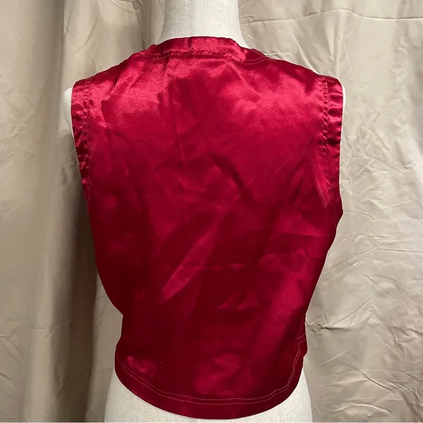 Bali Studios Vintage 90s Red Satin Button Down Vest M Witchy‎ Whimsigoth - Image 4