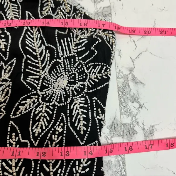 Vintage Stenay silk beaded sequin gown‎ maxi with slit black white Sz 8 - Image 9