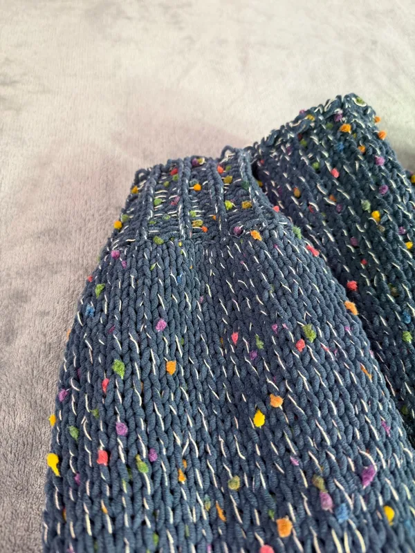 Vintage POL Blue Confetti Knit Cardigan Sweater Boho Button Front Women’s L - Image 4