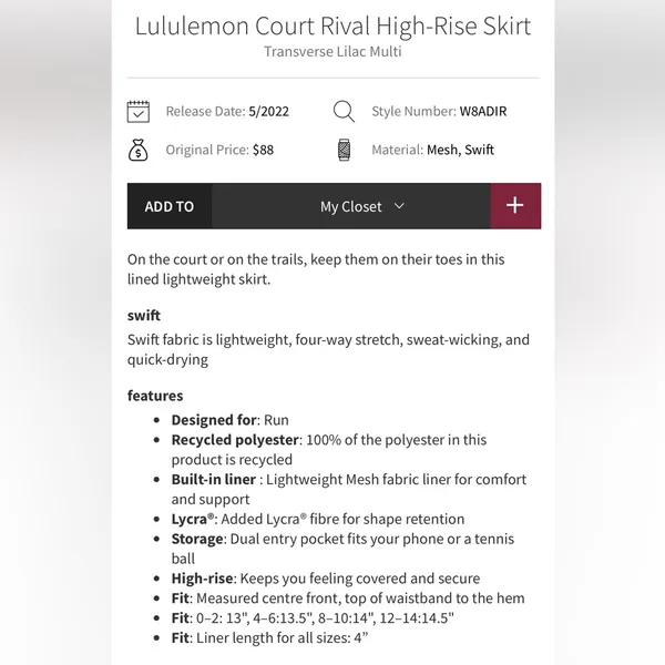 Lululemon Court Rival High-Rise Skirt - Image 5