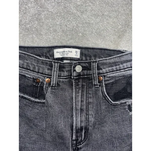 Abercrombie Fitch Women Jeans Size‎ 26/2 R Black Ankle Straight Ultra High Rise - Image 3