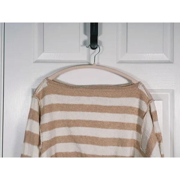 We The Free Into The Blue Striped Sweater Crop Small Tan Cream Granola Cozy Fall - Image 5