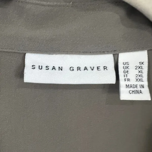 Susan Graver Tunic Top Womens 1X Gray Great Long Sleeve Button Down Stretch - Image 2