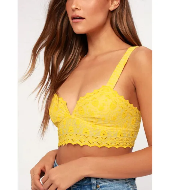 FREE PEOPLE Ezra Embroidered Eyelet Bralette Yellow Women's Size Medium - Image 8
