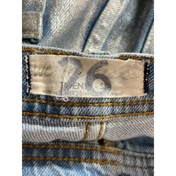 Free People Metallic Silver Raw Frayed Hem Barrel Wide Leg Denim Jeans Pants 26 - Image 5