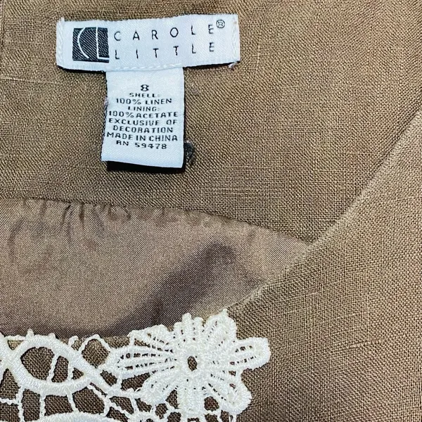 Carol Little Brown Linen & Lace Vintage Women's Dress Sz-8 - Image 5
