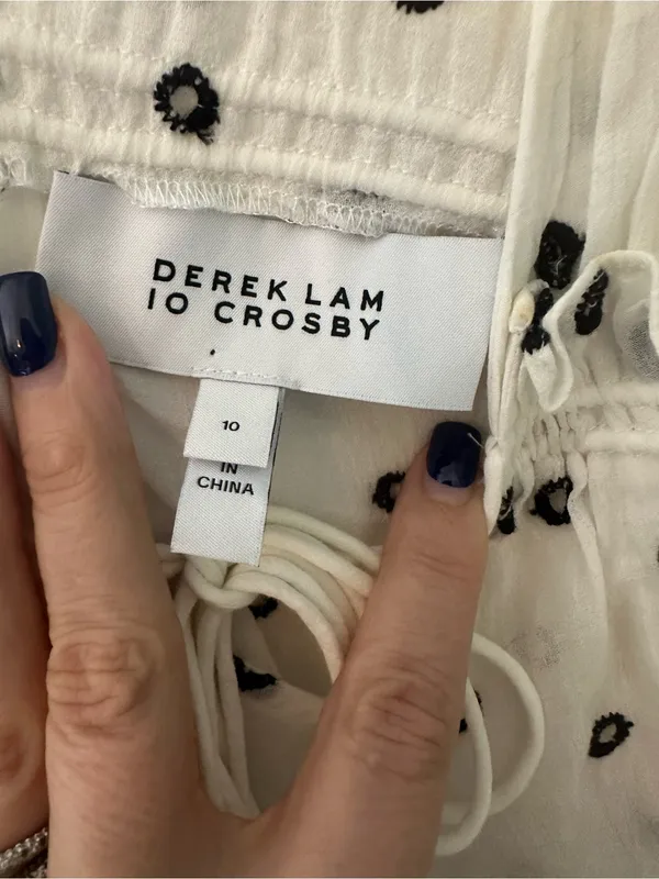 Derek Lam Crosby babydoll top eyelet white navy tie soft and pretty size 10 - Image 3
